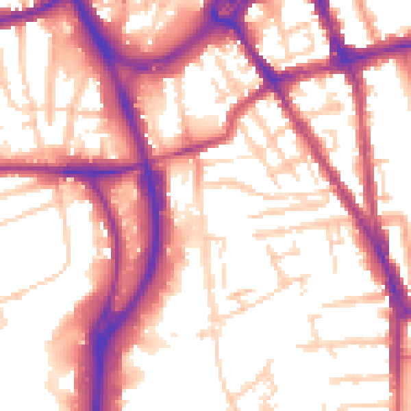 Daytime road noise heatmap for RG2 0DQ