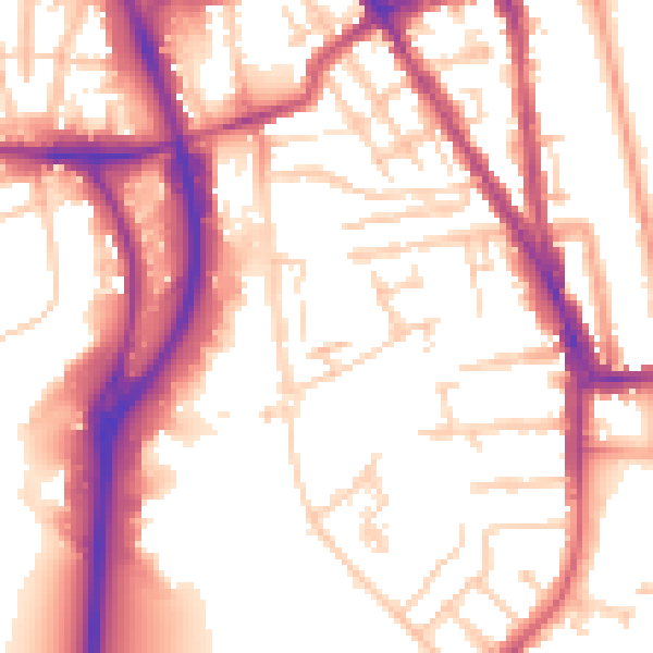 Daytime road noise heatmap for RG2 0DZ