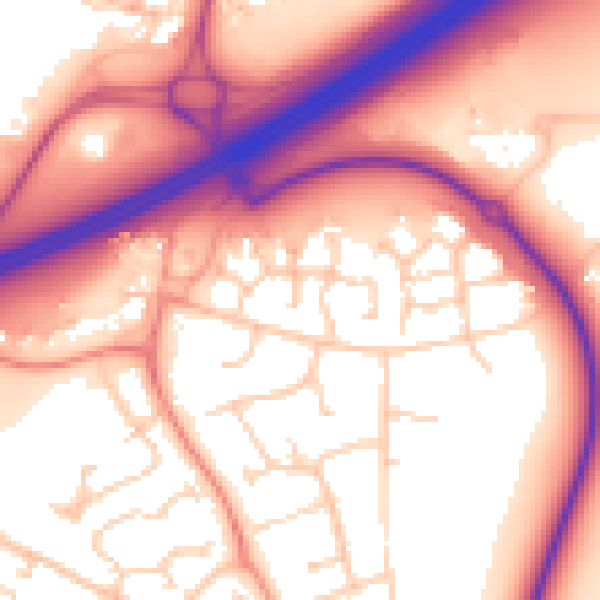 Daytime road noise heatmap for RG2 9BZ