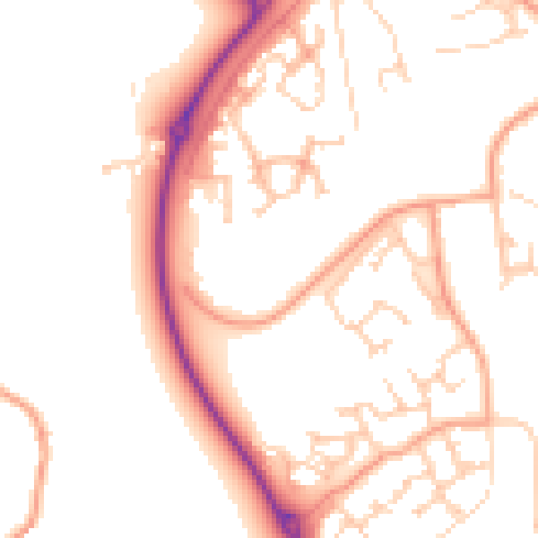 Daytime road noise heatmap for RG2 9NS