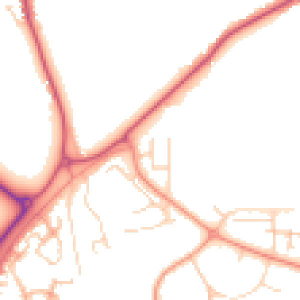 Daytime road noise heatmap for RG2 9ZS