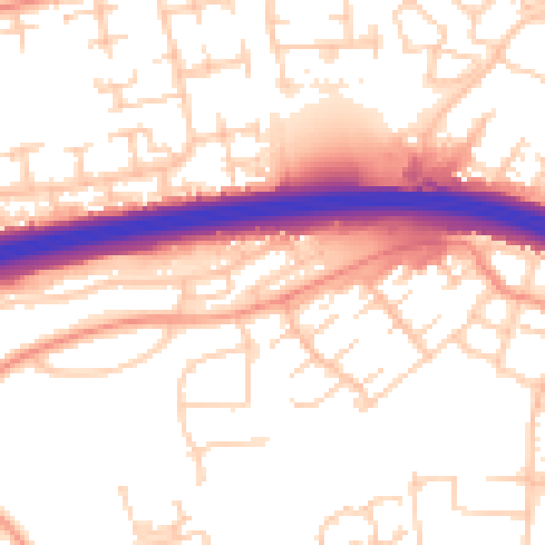 Daytime road noise heatmap for RG21 5RZ
