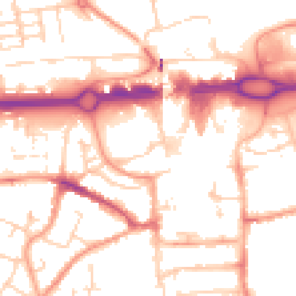 Daytime road noise heatmap for RG21 7QW