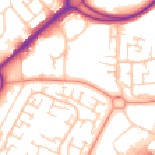 Daytime road noise heatmap for RG22 4BD