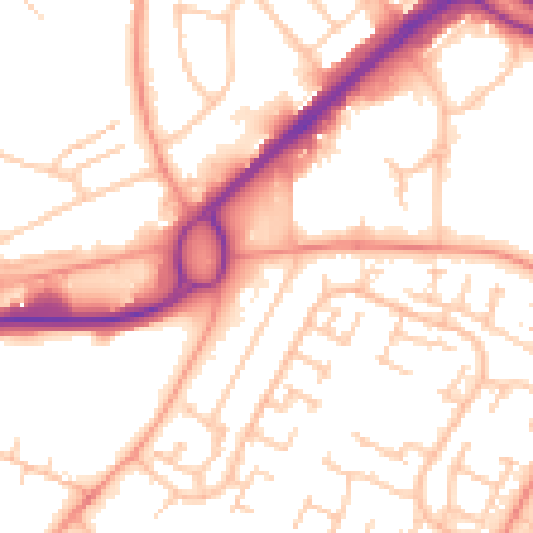 Daytime road noise heatmap for RG22 4BE