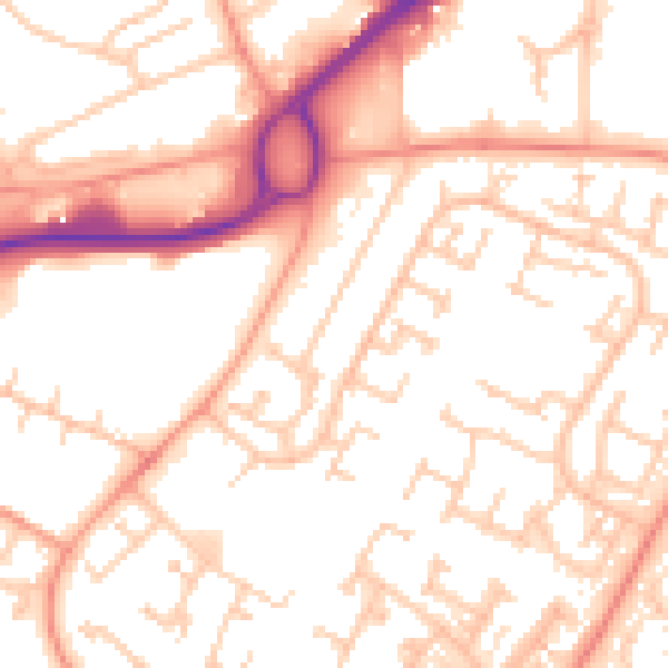 Daytime road noise heatmap for RG22 4BQ