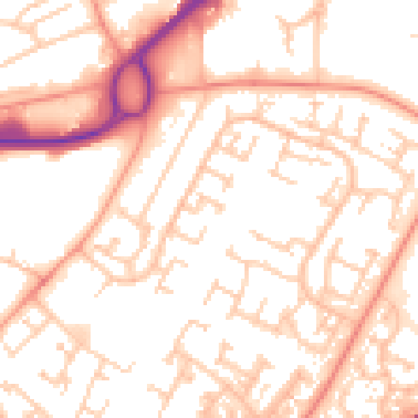 Daytime road noise heatmap for RG22 4DT