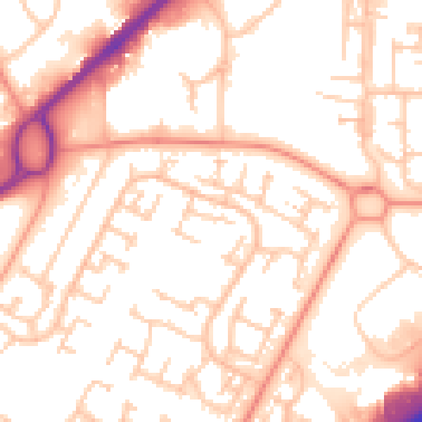 Daytime road noise heatmap for RG22 4DY