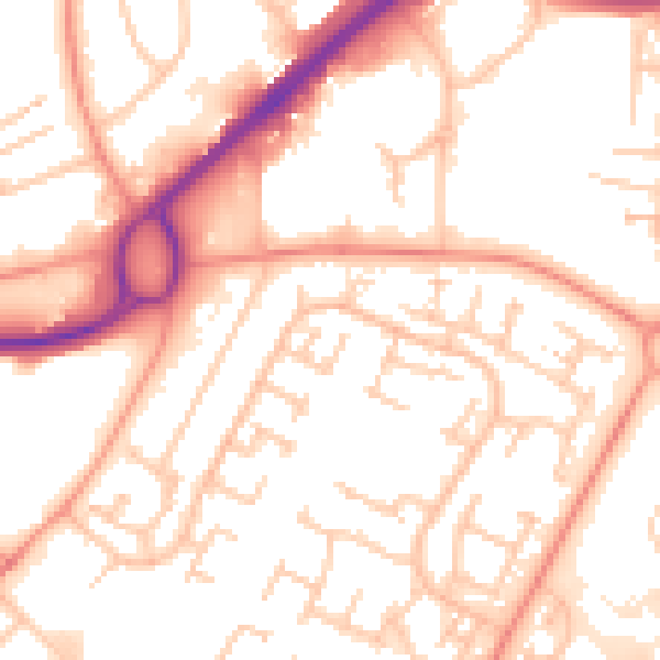 Daytime road noise heatmap for RG22 4EB