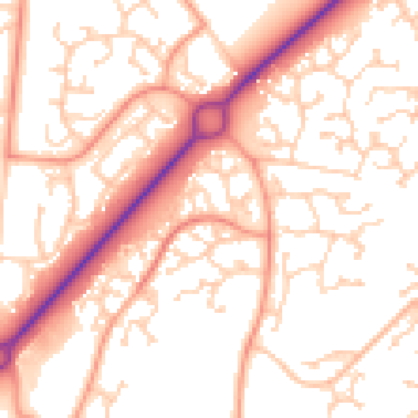 Daytime road noise heatmap for RG22 4TQ