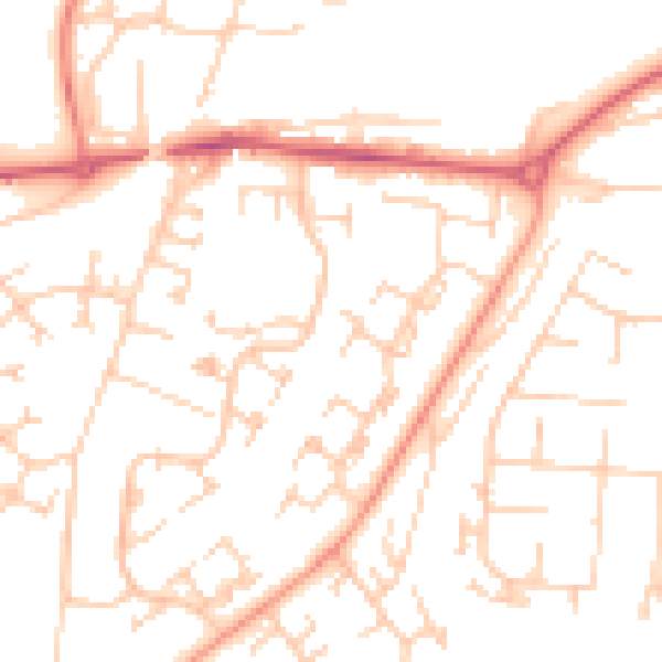 Daytime road noise heatmap for RG22 5DE