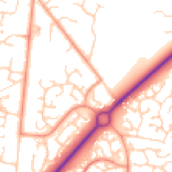 Daytime road noise heatmap for RG22 5RQ