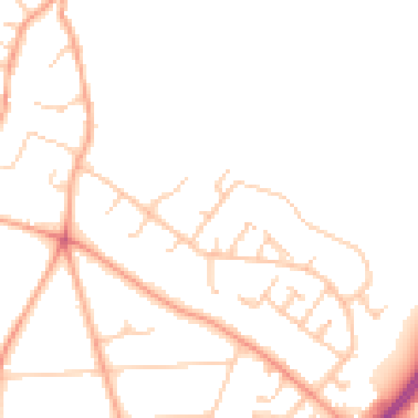 Daytime road noise heatmap for RG24 7EW
