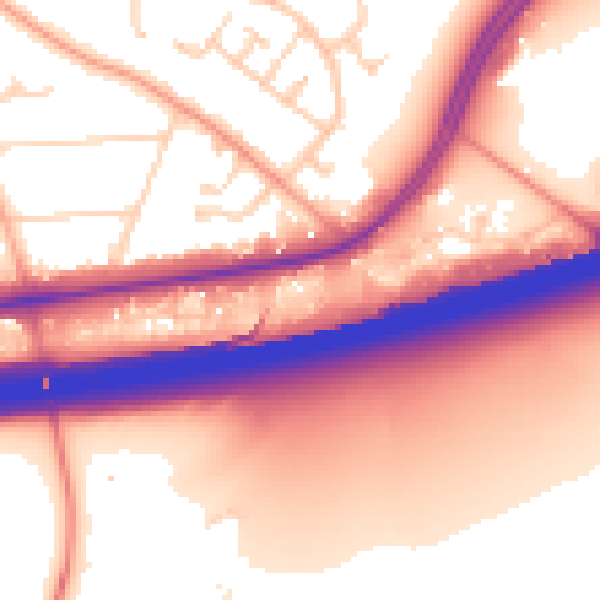 Daytime road noise heatmap for RG24 7JJ