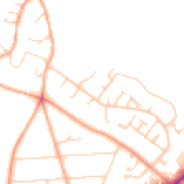 Daytime road noise heatmap for RG24 7JU