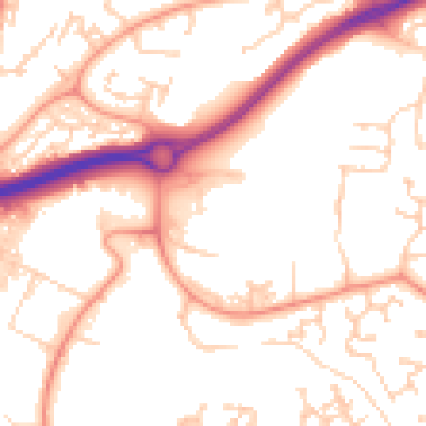 Daytime road noise heatmap for RG24 8BQ