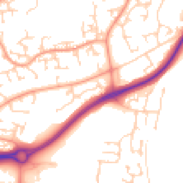 Daytime road noise heatmap for RG24 8LZ