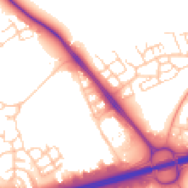 Daytime road noise heatmap for RG24 9LD