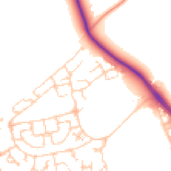 Daytime road noise heatmap for RG24 9QY