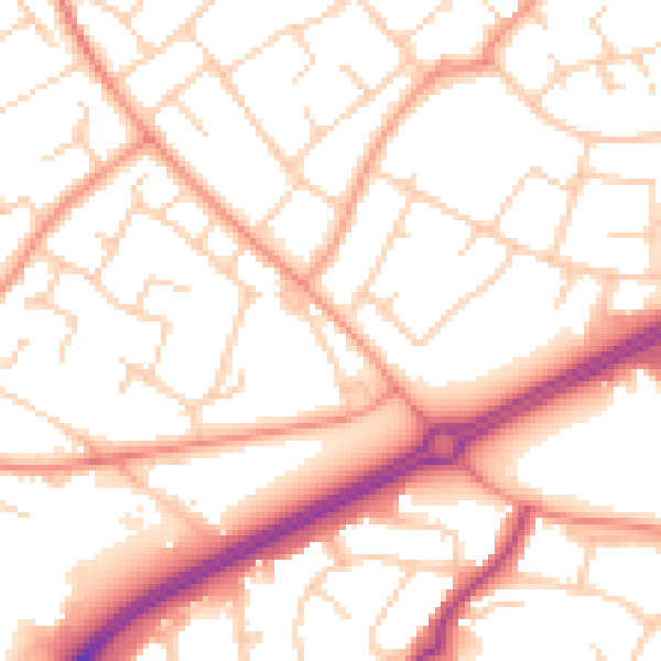 Daytime road noise heatmap for RH11 0AA