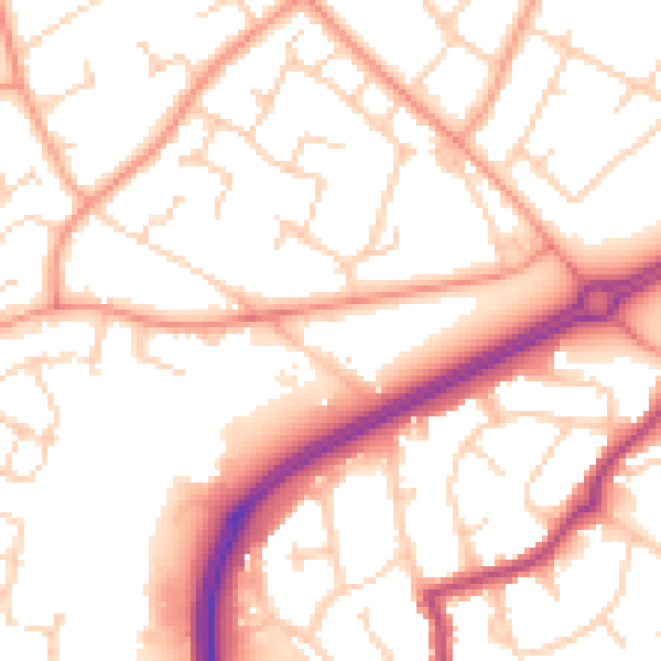 Daytime road noise heatmap for RH11 0AB