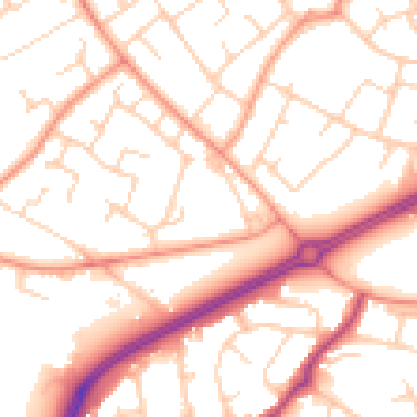 Daytime road noise heatmap for RH11 0AD