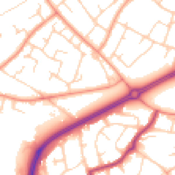 Daytime road noise heatmap for RH11 0AE