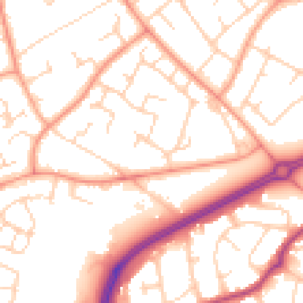 Daytime road noise heatmap for RH11 0AL