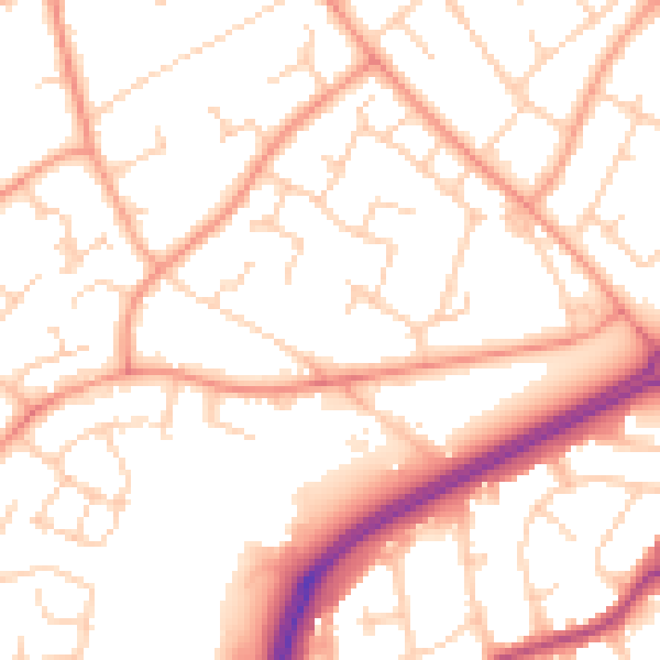 Daytime road noise heatmap for RH11 0AN