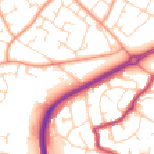 Daytime road noise heatmap for RH11 0AQ