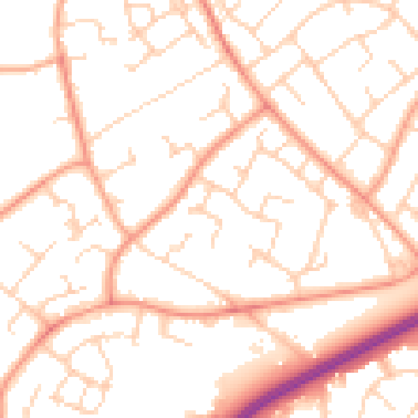 Daytime road noise heatmap for RH11 0AR