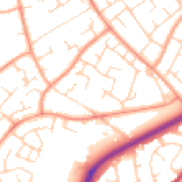 Daytime road noise heatmap for RH11 0AS