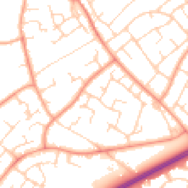 Daytime road noise heatmap for RH11 0AT