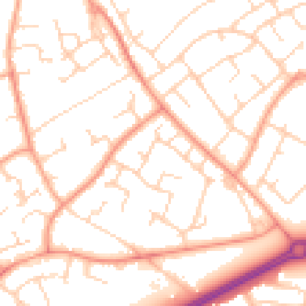 Daytime road noise heatmap for RH11 0AU