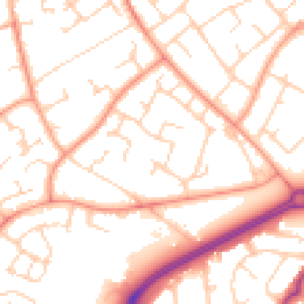 Daytime road noise heatmap for RH11 0AW