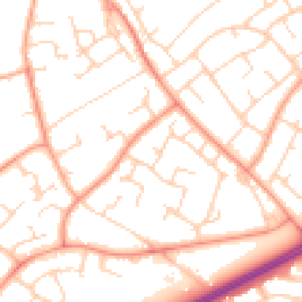 Daytime road noise heatmap for RH11 0AX