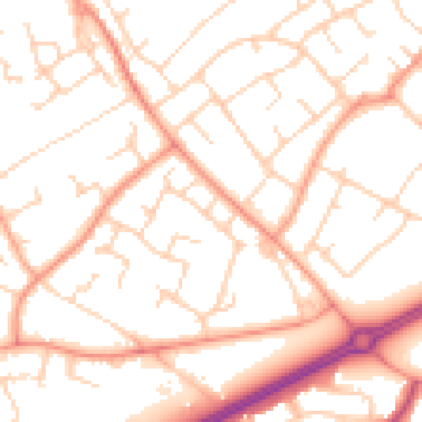 Daytime road noise heatmap for RH11 0AY