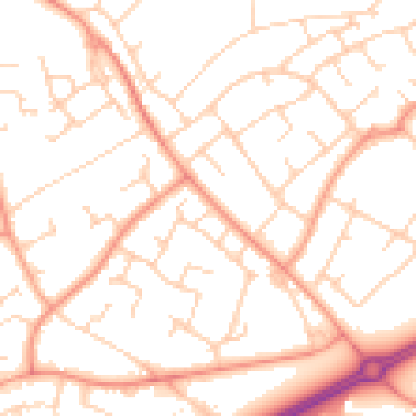 Daytime road noise heatmap for RH11 0AZ