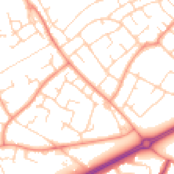 Daytime road noise heatmap for RH11 0BA