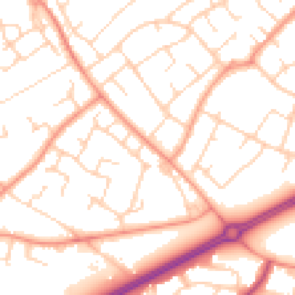 Daytime road noise heatmap for RH11 0BB