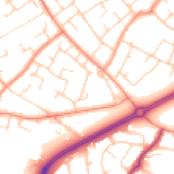 Daytime road noise heatmap for RH11 0BD