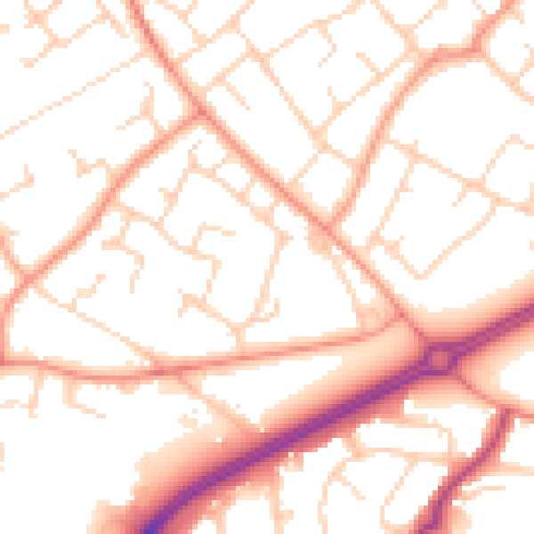 Daytime road noise heatmap for RH11 0BE