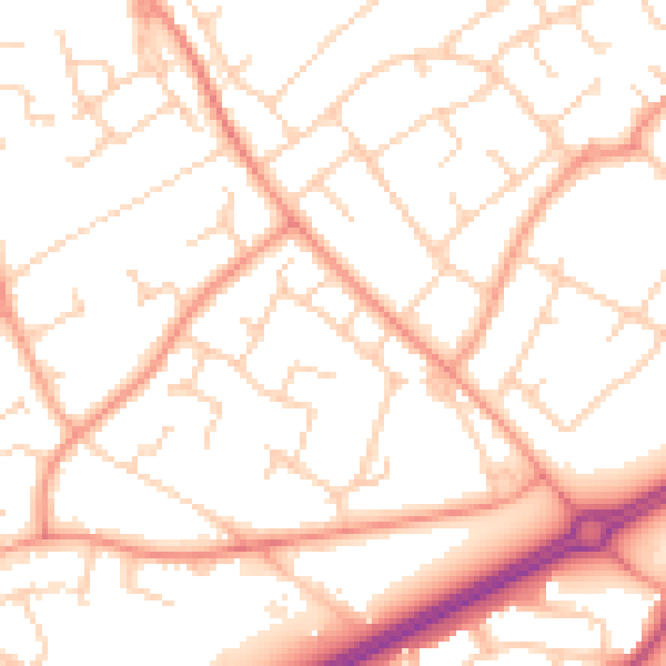 Daytime road noise heatmap for RH11 0BG