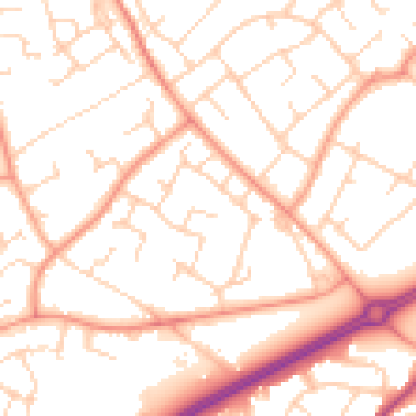 Daytime road noise heatmap for RH11 0BH