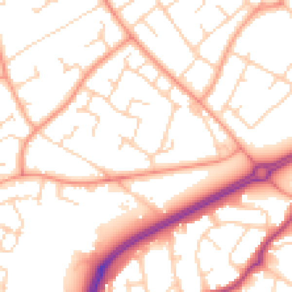 Daytime road noise heatmap for RH11 0BJ