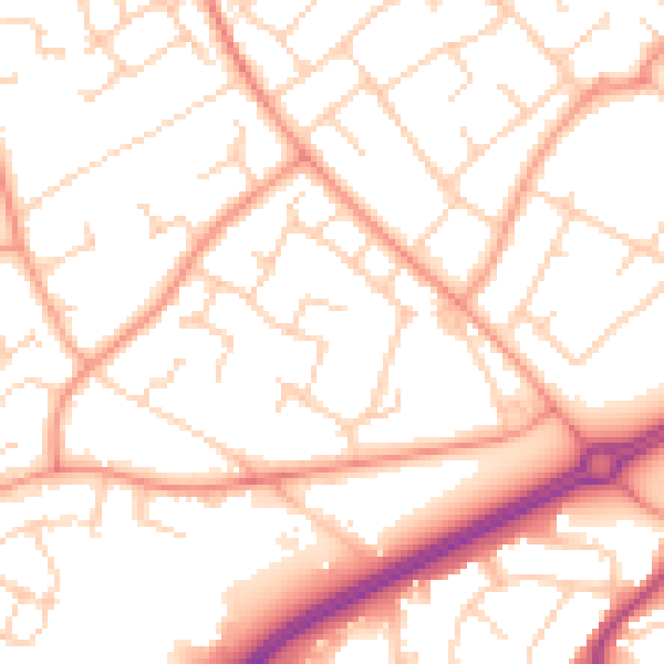 Daytime road noise heatmap for RH11 0BQ