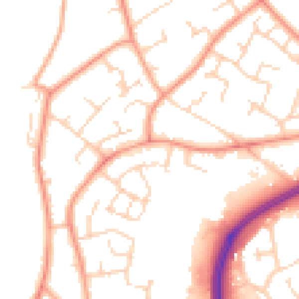 Daytime road noise heatmap for RH11 0DG