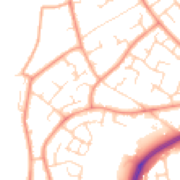 Daytime road noise heatmap for RH11 0DH