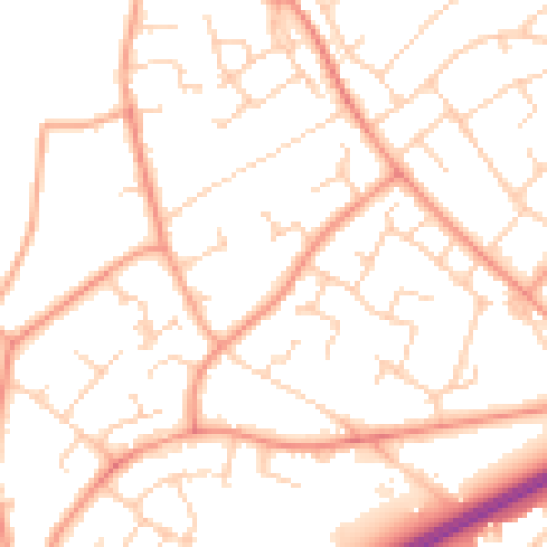Daytime road noise heatmap for RH11 0DL