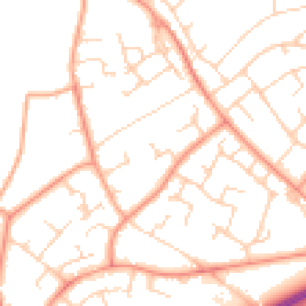 Daytime road noise heatmap for RH11 0DN